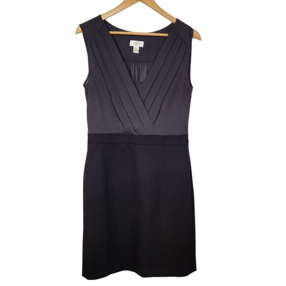 LOFT Black Sleeveless Dress Pencil Sheath Short Wrap Sheer Silk Fitted Classic 8 - Picture 1 of 16
